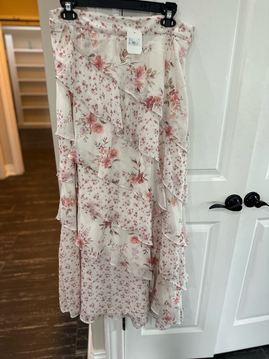 Altar'd State Dresses & Skirts - Altar'd State Cream Maxi Skirt with Pink Floral Ruffles